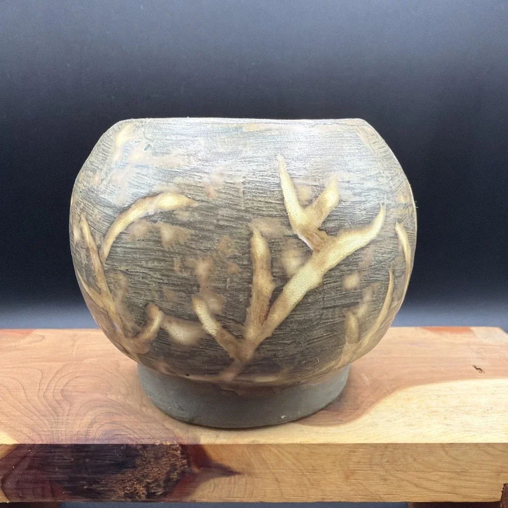 Vintage Handmade Ceramic Footed Vase Pot Natural Design 3.5 Inch Tall Signed